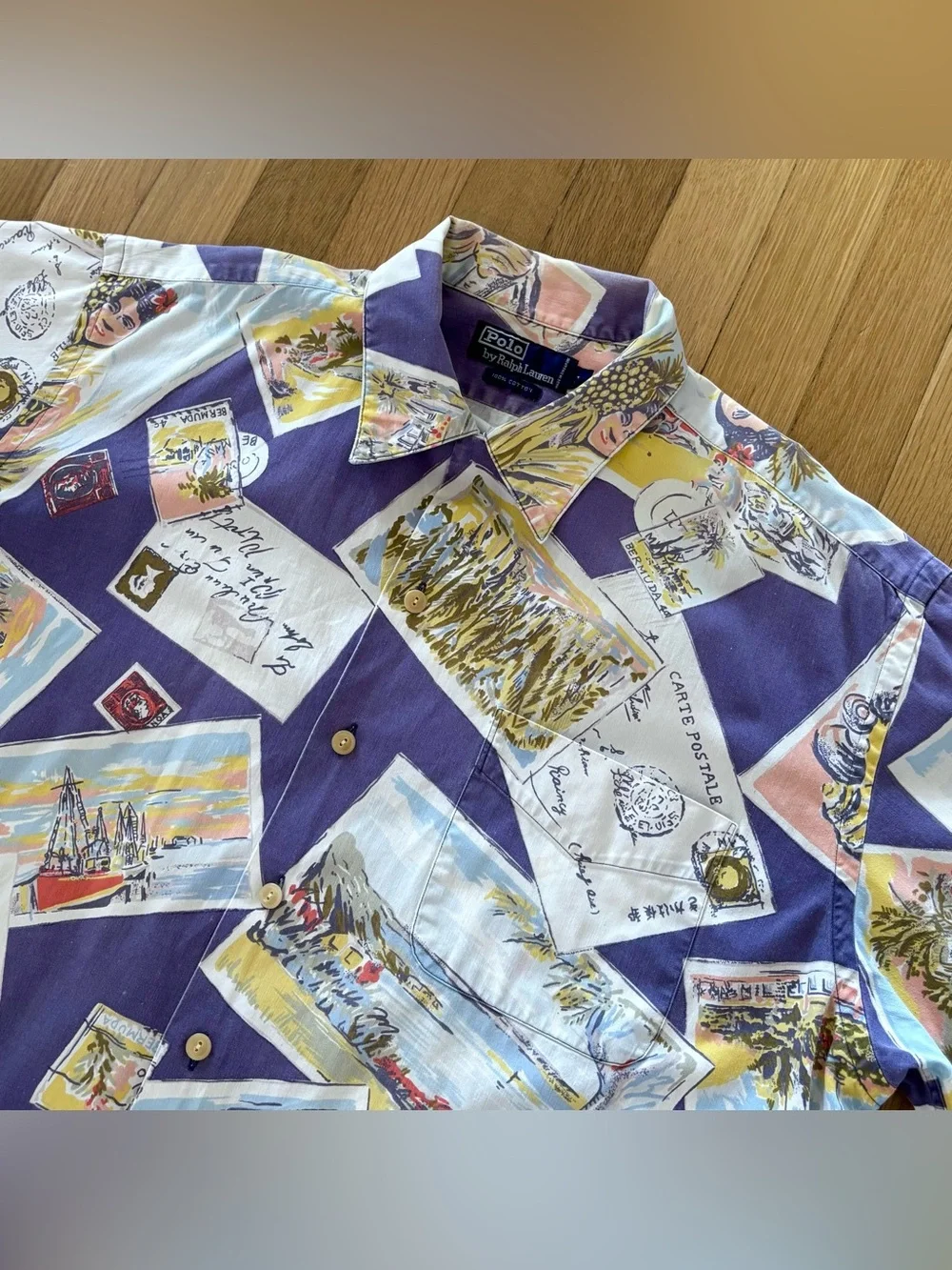 Vintage Polo Ralph Lauren Postcard Shirt 90s Lobster Bermuda Purple Beach L